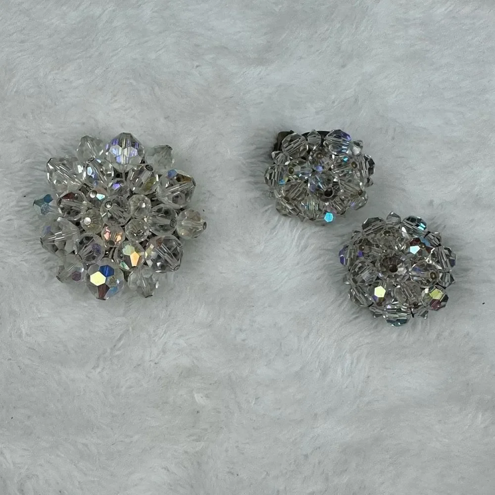 Pat Pend Signed Vintage Jewelry Set Crystal Rhinestone Clip Earrings and Brooch‎